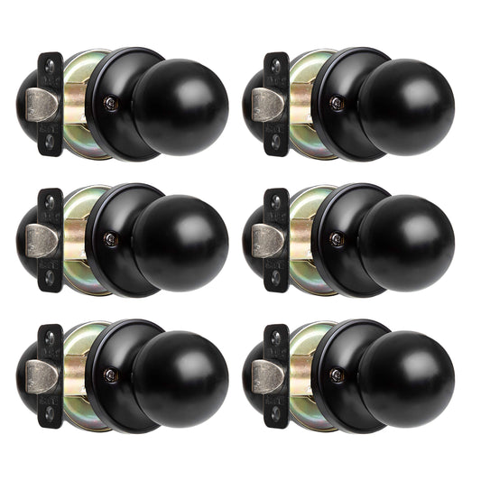 Ilyapa Passage Door Knobs, Black Closet Door Knob- Ball Style Closet Door Handle Matte Black, Door Knobs Interior Non Locking Indoor Doorknob, Black Matte Door Knob, 6 Pack