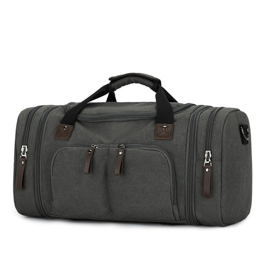 Duffle Bag for Men Travel, Gym Weekender Overnight Canvas Carry on Bag for Women with Trolley Sleeve Wet Pocket Personal Item Work Sports Bags Camping Expandable Bag, Grey