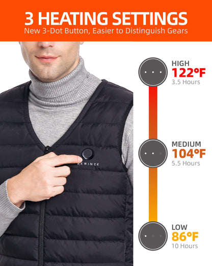 HEWINZE Men's Heated Vest Lightweight V-Neck with Battery Pack 5V,Electric Heating Vest,US Medium, Black