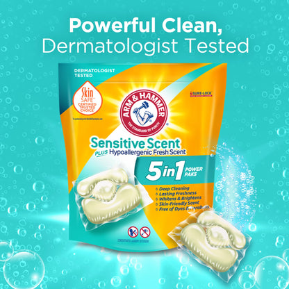 Arm & Hammer Sensitive Scent 5-in-1 Liquid Laundry Detergent Power Paks, High Efficiency (HE), 42 Count (Pack of 4)