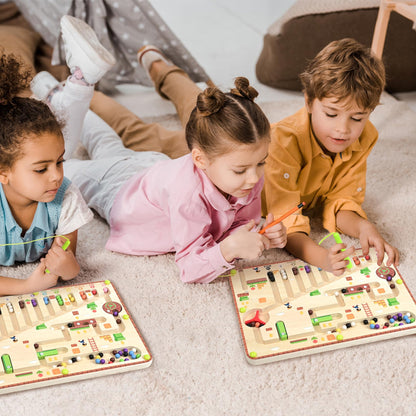 Qudamah Magnetic Color and Number Maze,Montessori Board Toys for Kids Age 3+ Preschooler Educational Counting Matching Wooden Board Motor Skills Learning Toys Boys Girls