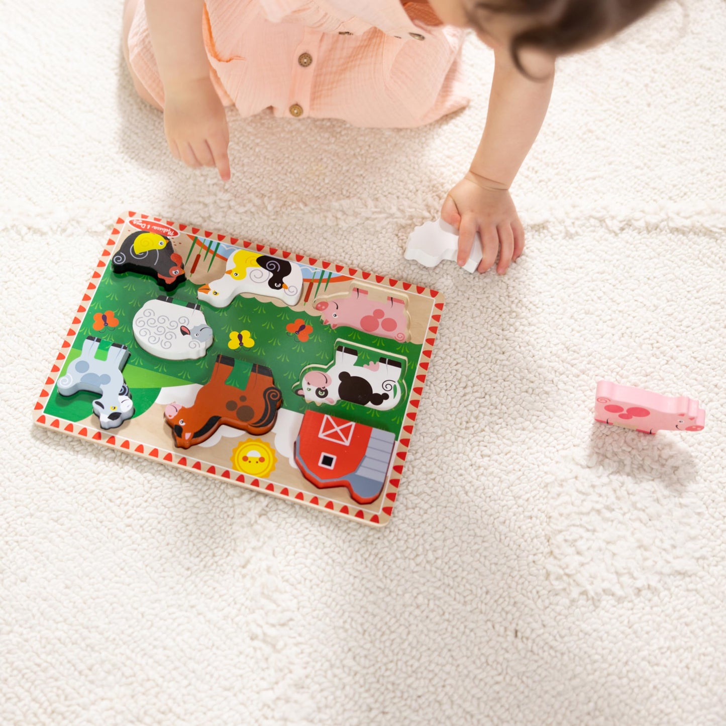 Melissa & Doug Farm Wooden Chunky Puzzle (8 pcs) - Farm Animal Toys For Kids, Wooden Puzzles For Toddlers Ages 2+ - FSC-Certified Materials
