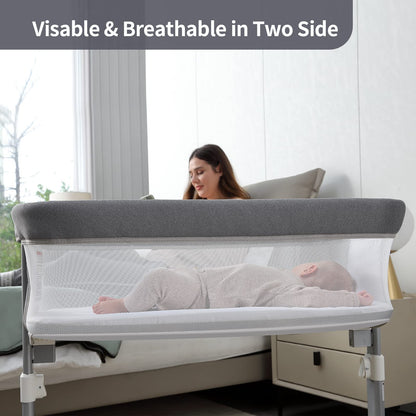 Yacul Baby Bassinet, Bedside Crib Co Sleeper for Newborns, Lighweight Portable Bassinet for Baby, Adjustable Height, Waterproof and Detachable Mattress Included, Light Grey