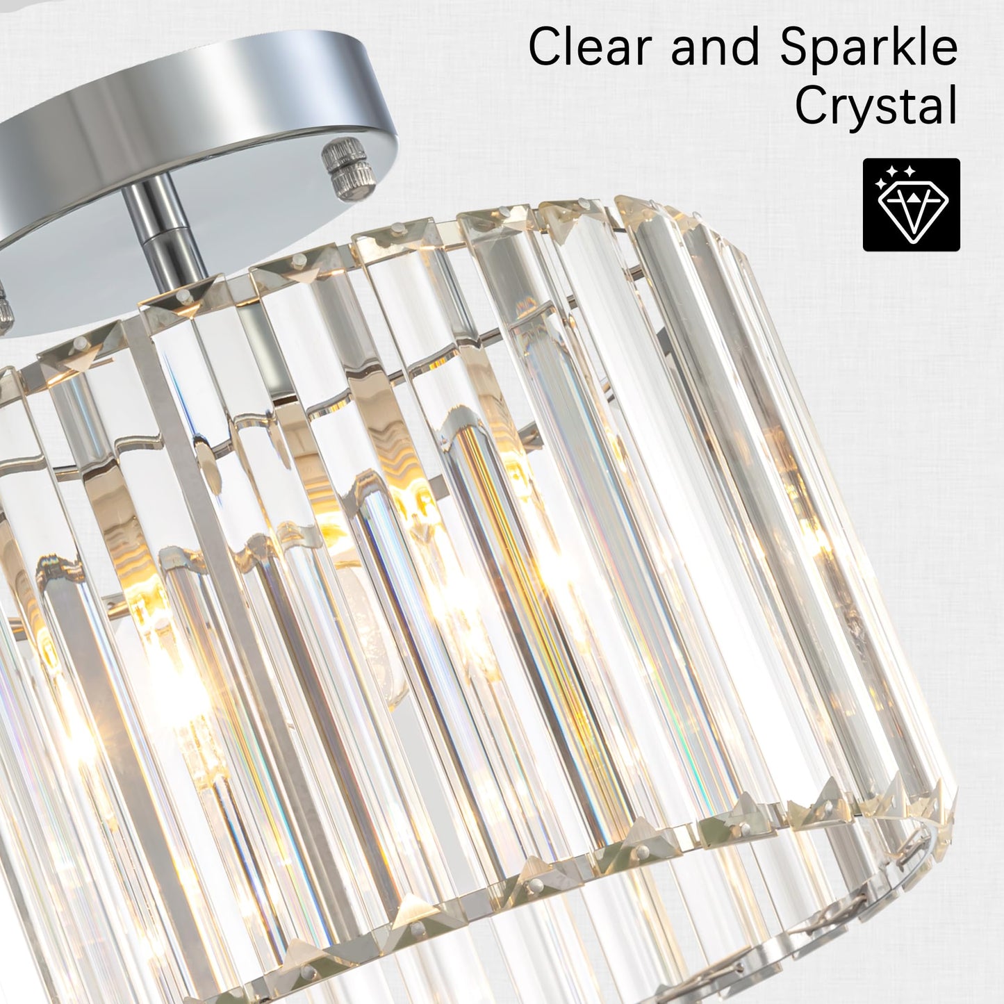 TSMKLEDAN Semi Flush Mount Ceiling Light, Modern Crystal Ceiling Light Fixture, 9.5 Inch Small Crystal Chandeliers for Living Room Hallway Bedroom Kitchen Porch Entryway with E26 Base, Silver