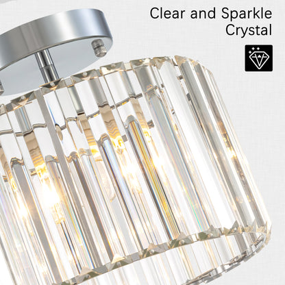 TSMKLEDAN Semi Flush Mount Ceiling Light, Modern Crystal Ceiling Light Fixture, 9.5 Inch Small Crystal Chandeliers for Living Room Hallway Bedroom Kitchen Porch Entryway with E26 Base, Silver