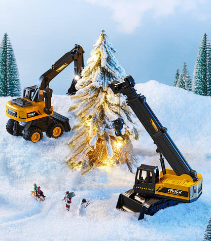 Geyiie Excavator Toys Truck, Construction Truck Crane Toys for Kids 3-5, Bulldozer Toys Lifting Crane Toys for Boys Girls Gifts Outdoor Tractor for Sand Party Favor