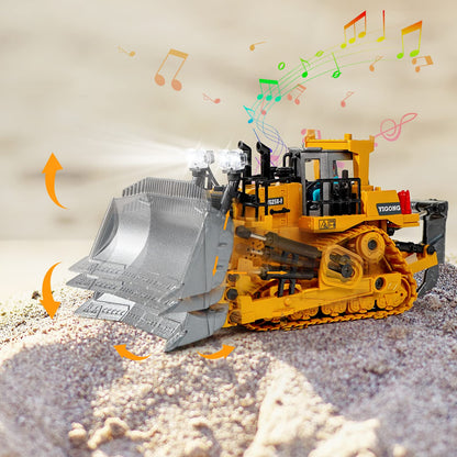 FUUY Remote Control Metal Bulldozer Toy for Kids Ages 3-7 - Realistic Construction Vehicle with Shovel and Ripper for Boys - Building Toys