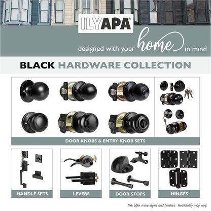 Ilyapa Passage Door Knobs, Black Closet Door Knob- Ball Style Closet Door Handle Matte Black, Door Knobs Interior Non Locking Indoor Doorknob, Black Matte Door Knob, 6 Pack