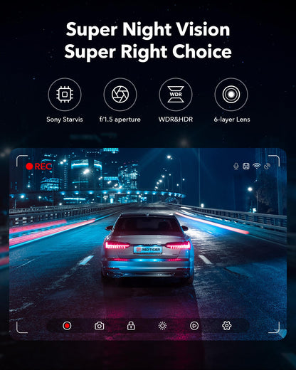REDTIGER Dash Cam Front Rear, 4K/2.5K Full HD Dash Camera for Cars, Free 32GB Card, Built-in Wi-Fi GPS, 3.16” IPS Screen, Night Vision, 170°Wide Angle, WDR, 24H Parking Mode
