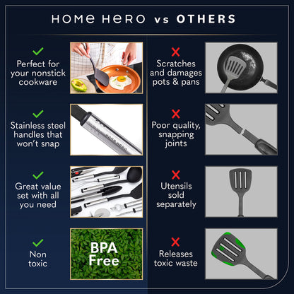 Home Hero 25 Pcs Kitchen Utensils Set - Cooking Utensils Set with Spatula - First Home Essentials Utensil Sets - Household Essentials - Kitchen Gadgets & Kitchen Tool Gift (25 Pcs Set - Black)