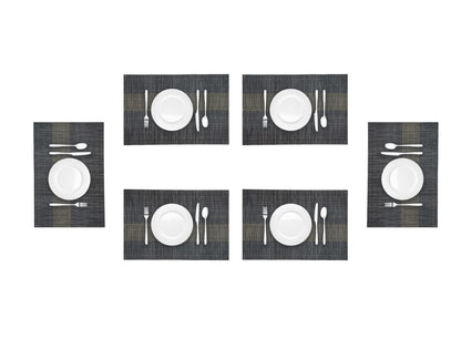Canglifull Placemats Set of 6, Vinyl Woven Placemats, Beautiful Washable and Durable Non-Slip Table Placemats, Indoor/Outdoor Placemats (Black, 6)