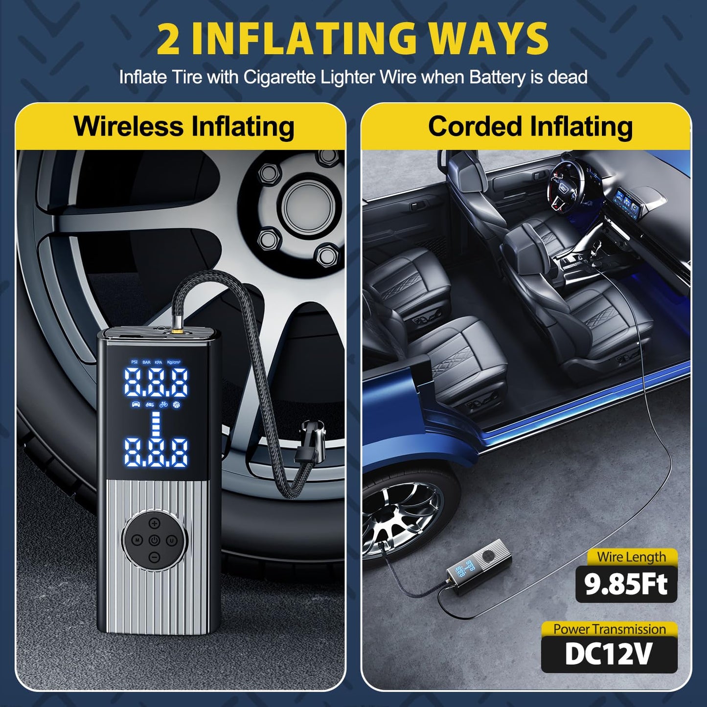 EnjoyNest Tire Inflator Portable Air Compressor, 20000mAh Portable Air Pump with Digital Pressure Gauge, LED Light, 38L/Min Fast Inflation for Cars, Bikes & Motorcycle Tires, Inflatables, Balls