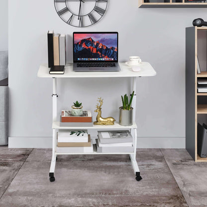 Bedroom Bedside Storage Rack Table Small Spaces Home Office Desk Height Adjustable Home Office Desk Multifunctional Table with Wheels Minimalist Portable Laptop Gaming Desk Size 15.7*31.5 Inch White