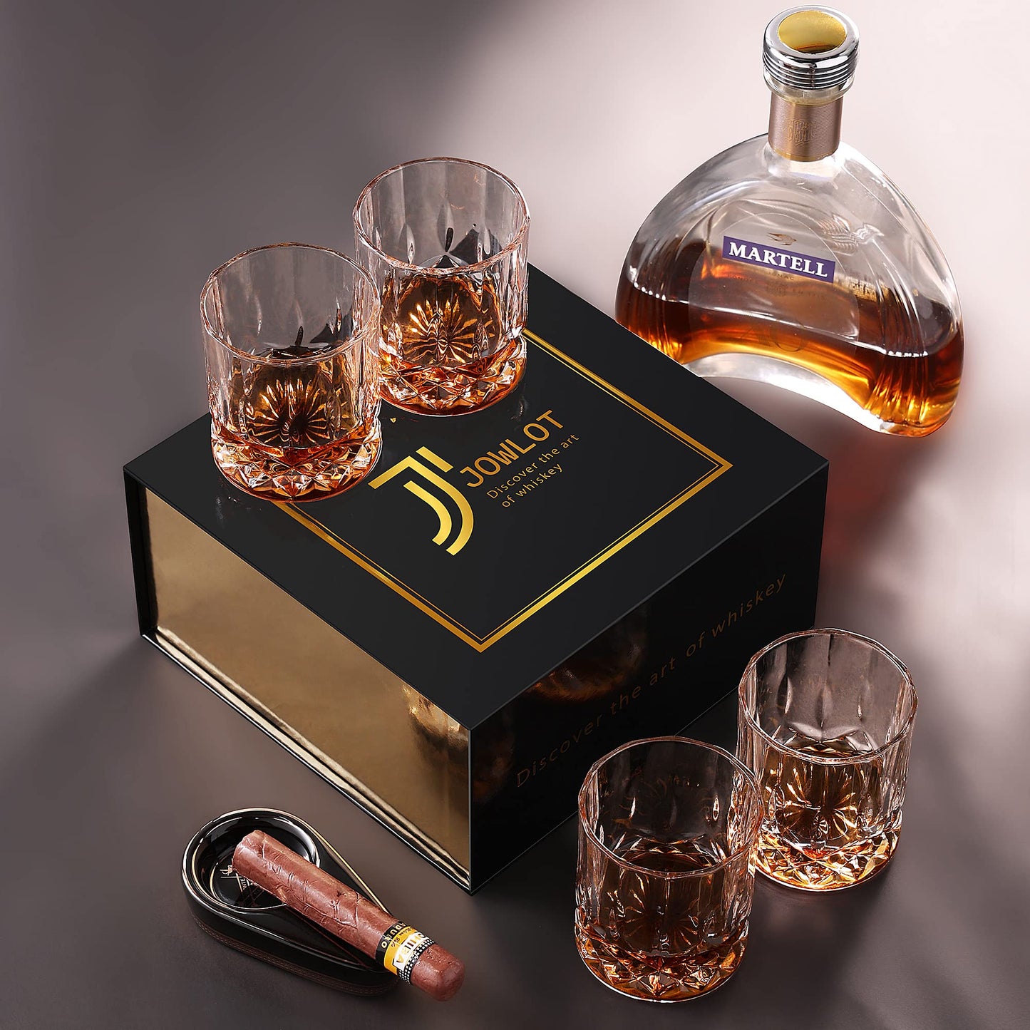 JOWLOT Whiskey Glasses Set of 4, 10 Oz Crystal Old Fashioned Whiskey Glass with Luxury Gift Box for Men Women for Drinking Bourbon Scotch Cocktail at Home Bar