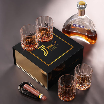 JOWLOT Whiskey Glasses Set of 4, 10 Oz Crystal Old Fashioned Whiskey Glass with Luxury Gift Box for Men Women for Drinking Bourbon Scotch Cocktail at Home Bar