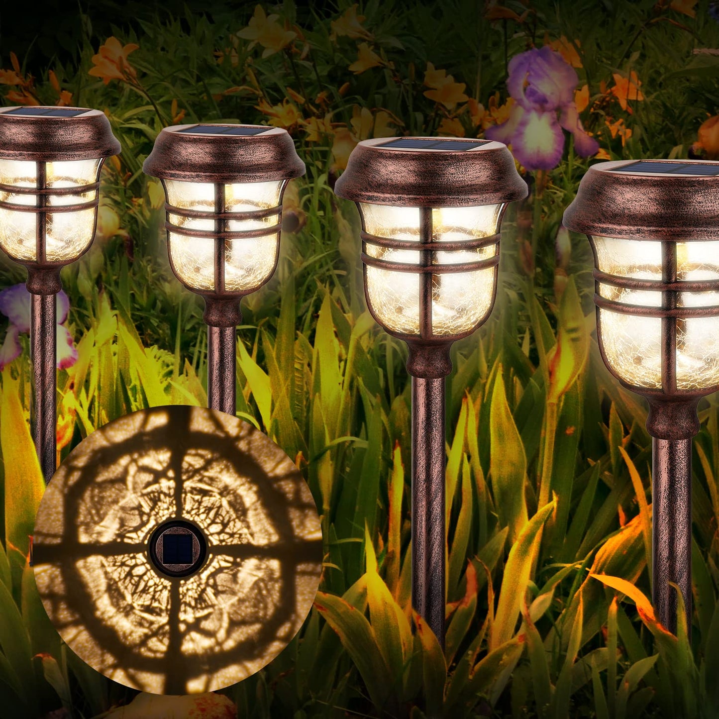 XMCOSY+ Solar Pathway Lights Outdoor, 6 Pack RGBW Solar Outdoor Lights, Auto On/Off IP65 Solar Lights Outdoor Waterproof, LED Solar Garden Lights Outdoor for Landscape Patio Lawn Driveway & Walkway