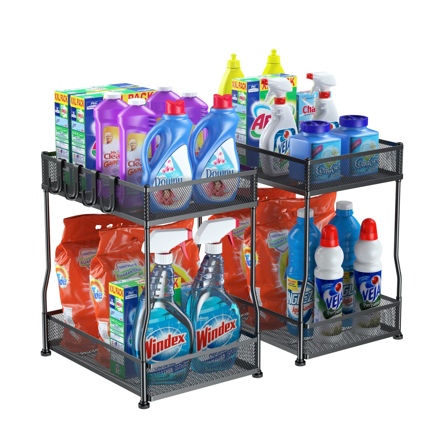 Under Sink Organizer and Storage, PHINOX Bathroom Organizer Under Sink-2 PACK, 2 Tier Under Kitchen Sink Organizer, Metal Cabinet Storage Organizer