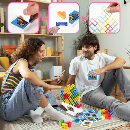 HOMELAM 64 PCS Tetra Tower Stacking Game with Storage Box, Balance Building Blocks Board Game, 2+ Players Family Games for Kids, Adults, Party, Friend