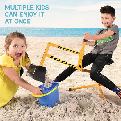 stargo Sand Digger Kids Excavator Ride on Toy, Beach Toys Outdoor Sandbox Toy Digger for Kids, Solid Steel Rotates 360, Hard Hat for Role Play, Sand Toys