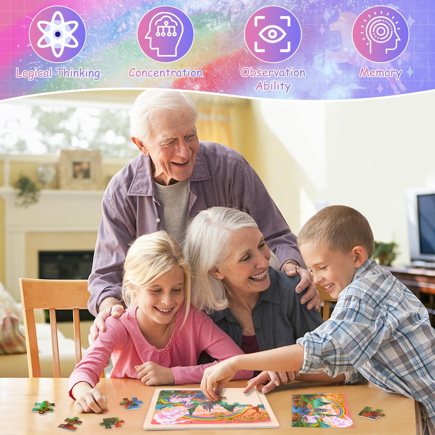 4 Packs Wooden Puzzles for Kids Ages 3-6 Toddler 4 in 1 Jigsaw Puzzles 24 PCS Preschool Learning Educational Brain Teaser Boards Toys Children Gifts for 3 4 5 6 Year Old Boys Girls