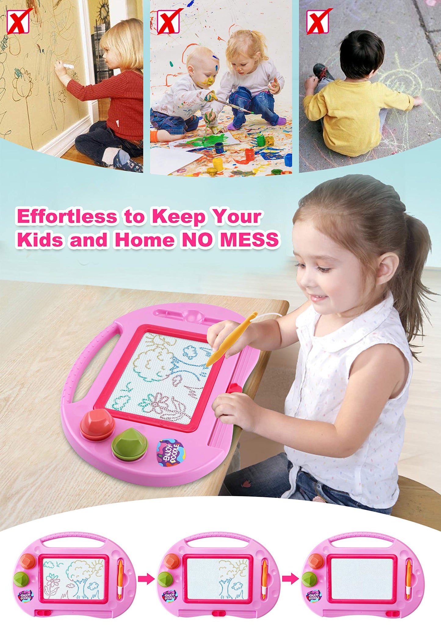 Toys for 1-2 Year Old Girls,Magnetic Drawing Board,Toddler Toys for Girls Age 2 3,Erasable Doodle Board for Kids,Learning Toys for Toddler 1 2 3,Gifts for 2 Year old Girls Christmas Birthday Easter