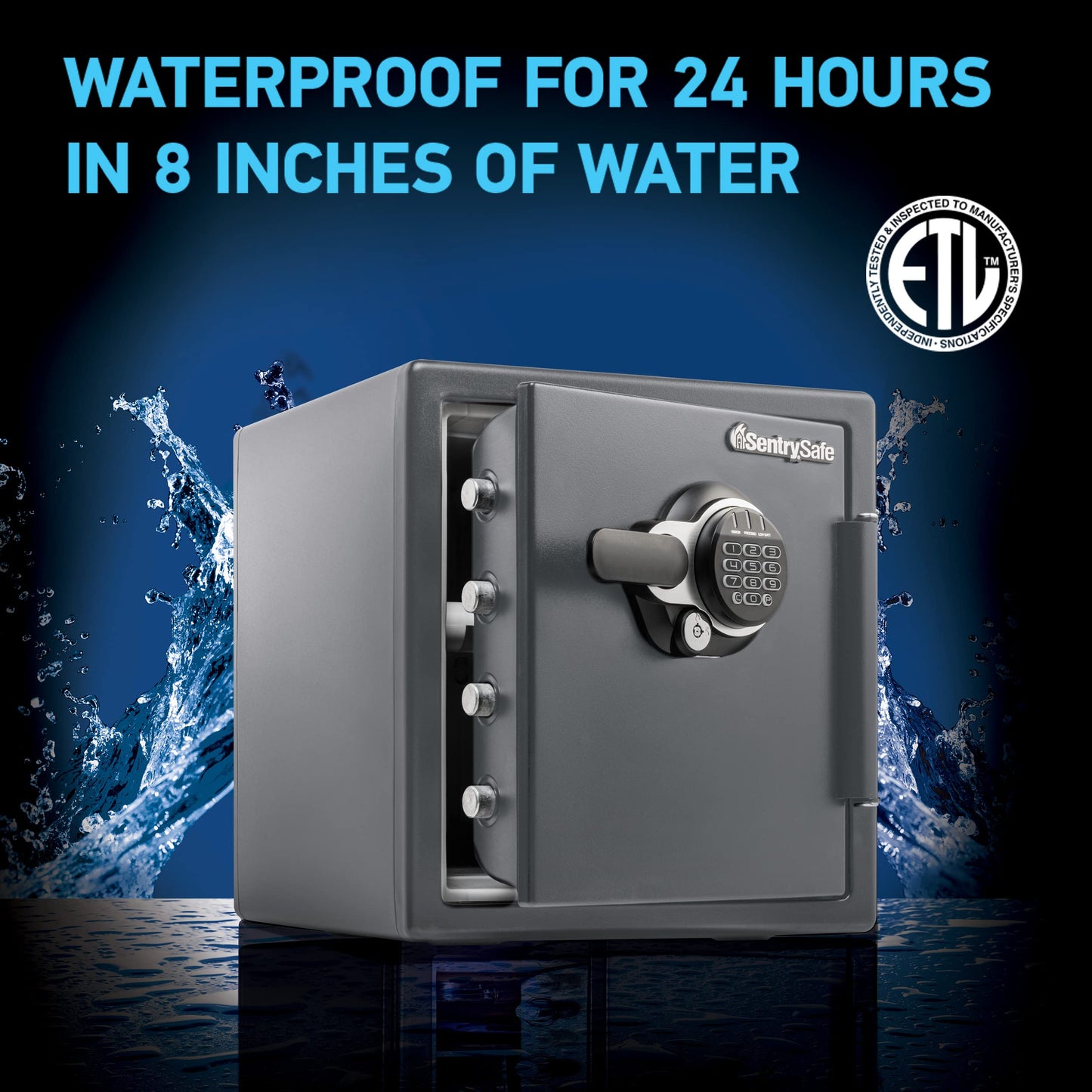 SentrySafe Fireproof and Waterproof Steel Home Safe with Digital Keypad Lock, 2 Hour Fireproof Rated Safe for Home, 1.23 Cubic Feet, 17.8 x 16.3 x 19.3 inches, STW123GTC, Black