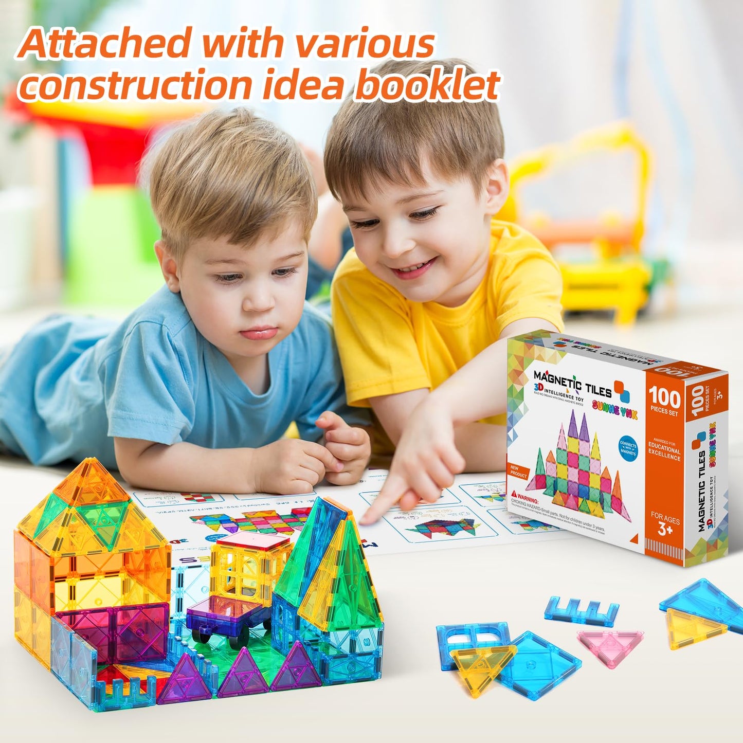 SUNHE YHK 100Pcs Magnetic Tiles Kids Toys STEM Magnet Toys for Toddler Montessori Magnetic Blocks Building Toys Preschool Learning Sensory Creativity Toys for 3+ Year Old Boys and Girls