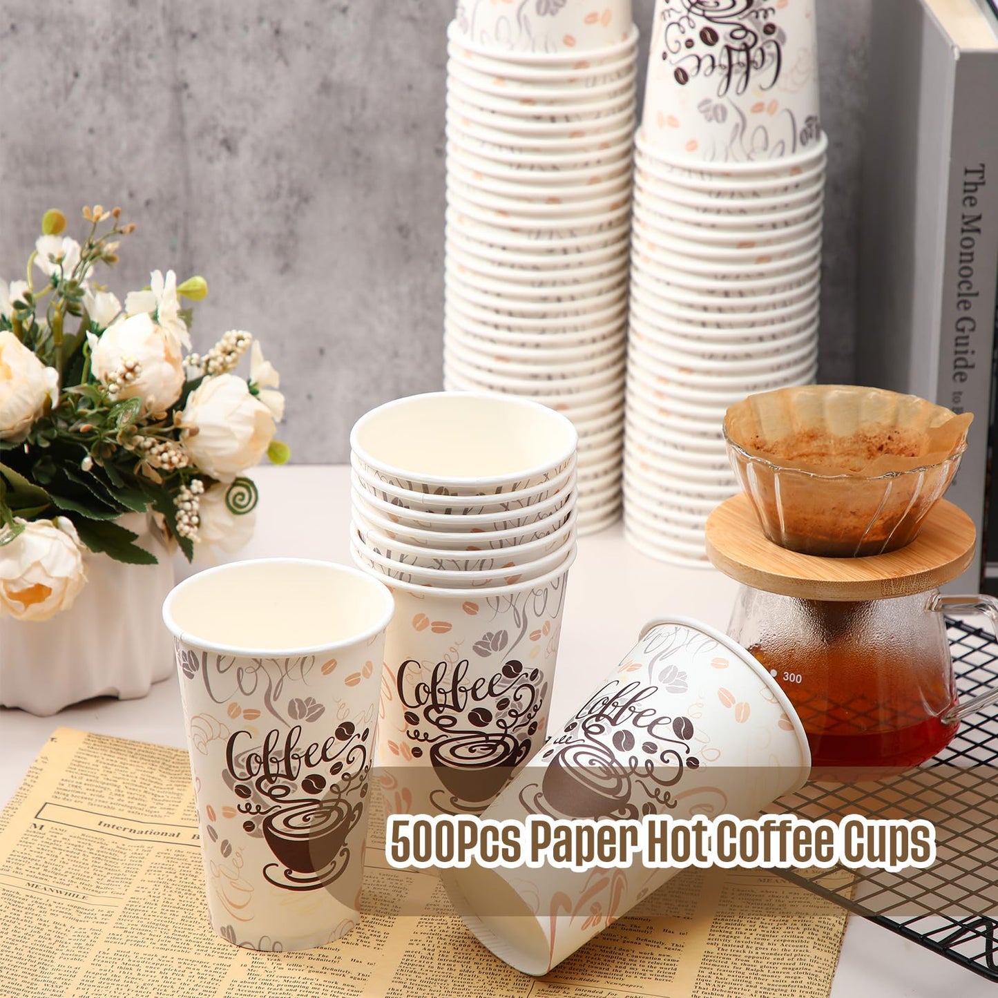 Gerrii 500 Pack Disposable Coffee Cups, Paper Coffee Cups Hot/Cold Beverage Drinking Cups for Everyday Use, Party, Picnic, Cafe, Catering, and Events (16 oz)