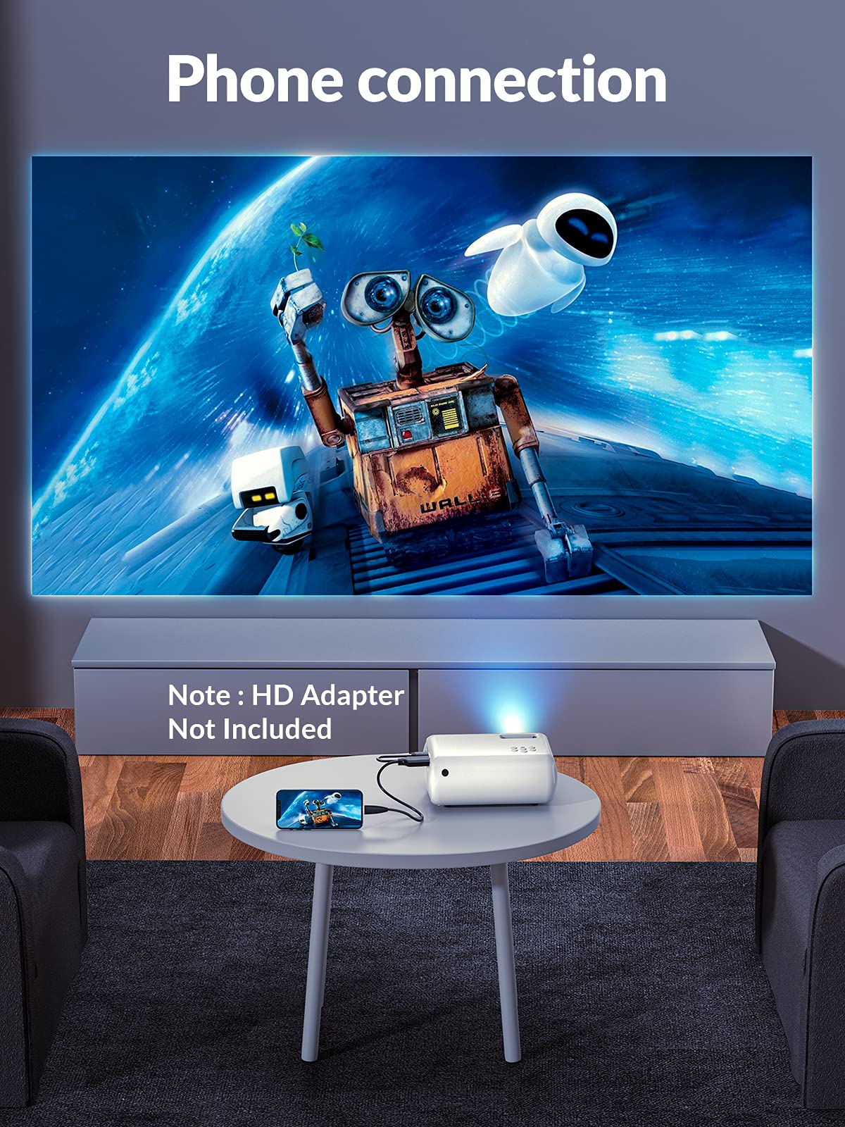 Mini Projector, CLOKOWE 2024 Upgraded Portable Projector with 9000 Lux and Full HD 1080P, Movie Projector Compatible with iOS/Android Phone/Tablet/Laptop/PC/TV Stick/Box/USB Drive/DVD/Game Console