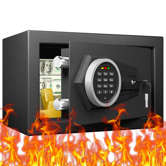 Karbeen 0.5 Cub Fireproof Safe Box, Small Safe with Digital Keypad, Mute Function and Anti-Theft Locking System, All Wrapped Edge Design Home Safe for Money Jewelry Document Valuable