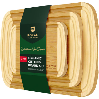 ROYAL CRAFT WOOD Luxury Cutting Boards for Kitchen - Reversible Wood Cutting Board Set, Thick Chopping Board - Wooden Cutting Board Set Bamboo Cutting Board for Meat, (Set of 3)
