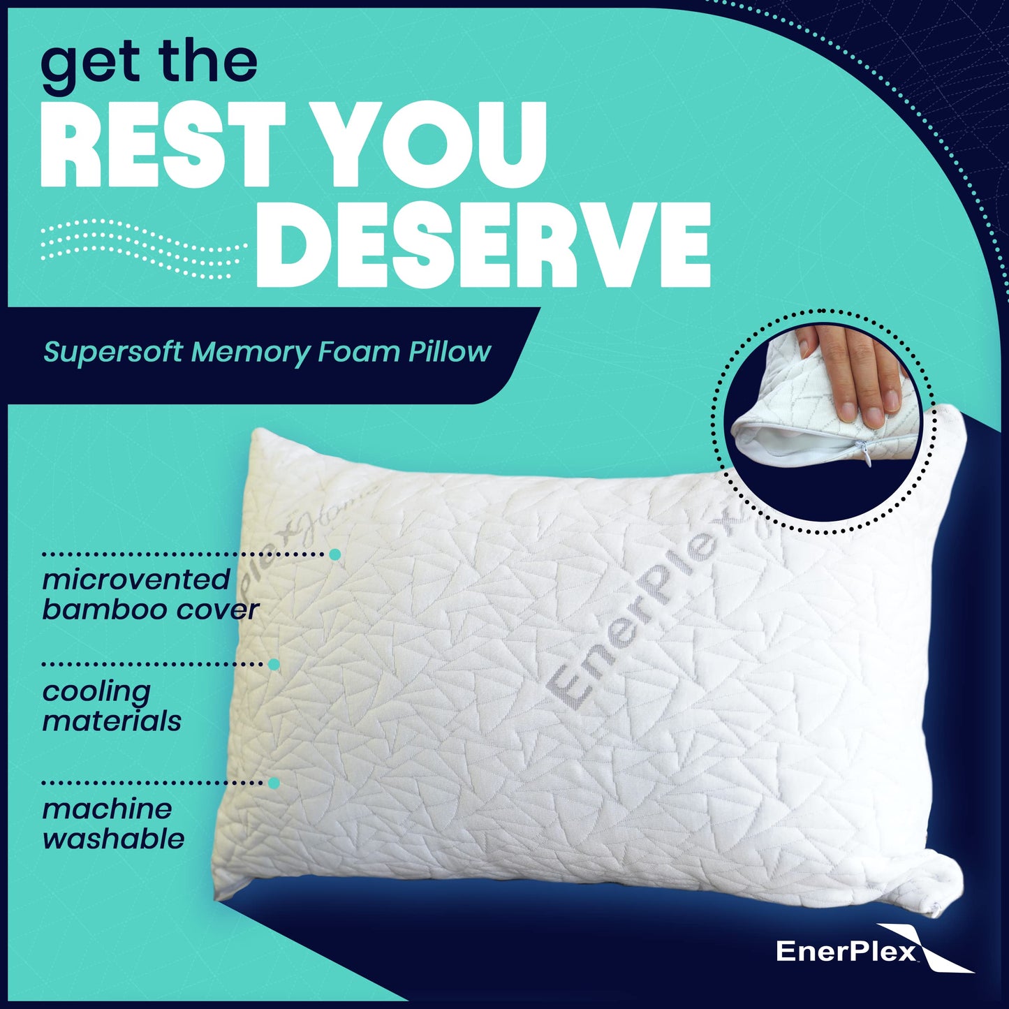 EnerPlex Memory Foam Pillows - Pack of 2 Adjustable, CertiPUR-US Certified King Size Pillows for Sleeping w/Extra Foam & Removable Viscose of Bamboo Cover - Machine Washable Firm Pillow