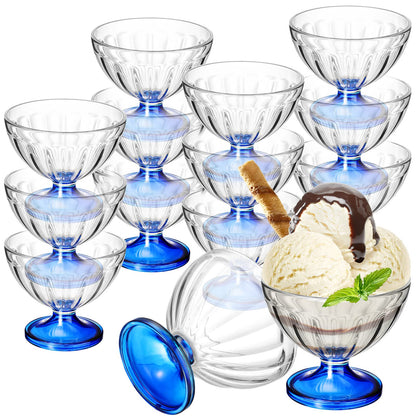 Romooa 12 Pack Acrylic Ice Cream Bowls 8 oz Clear Dessert Cups Footed Ice Cream Bowl for Sundae Salad Snack Cocktail Condiment Trifle Holiday Party