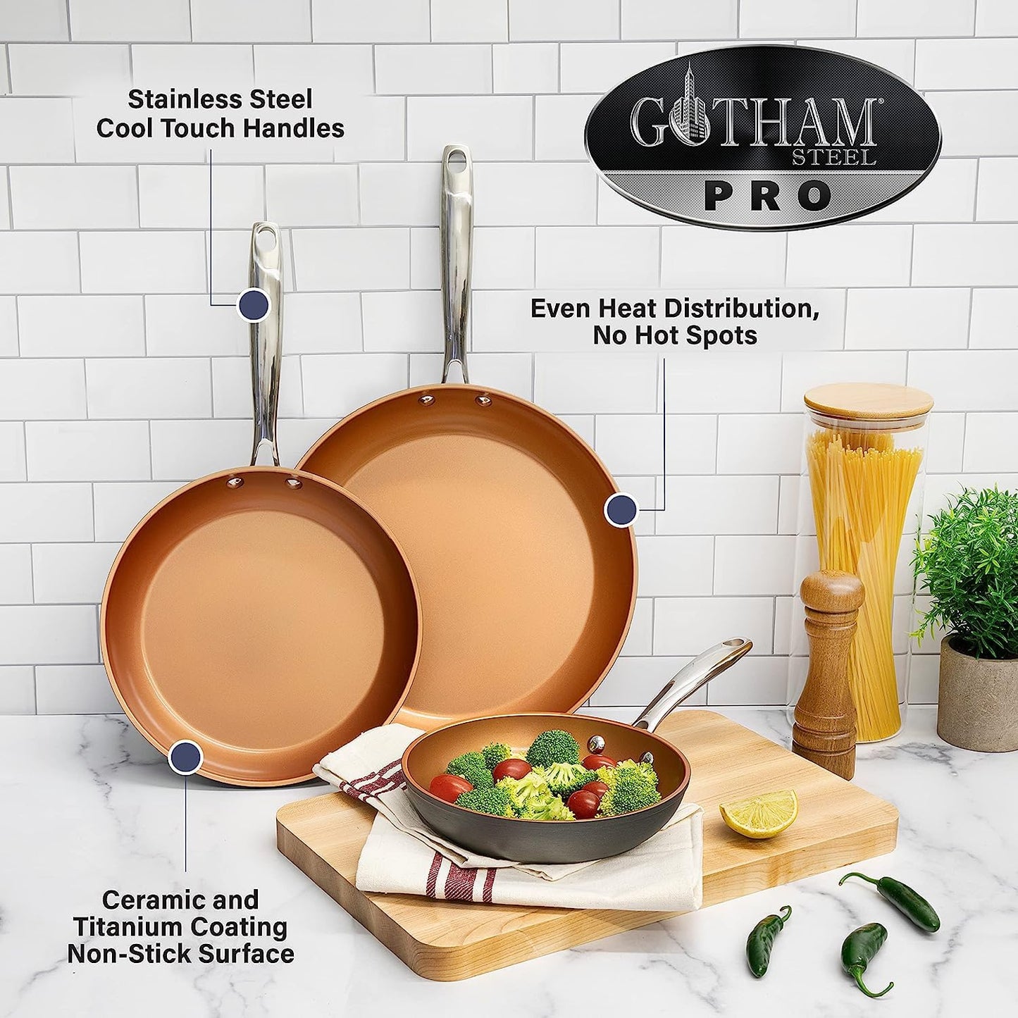Gotham Steel Pro 13 Pc Ceramic Pots and Pans Set Non Stick Cookware Sets Pot and Pan Set, Kitchen Cookware Sets, Ceramic Cookware Set, Hard Anodized Cookware Set, Pot Set, Dishwasher Safe, Copper