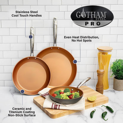 Gotham Steel Pro 13 Pc Ceramic Pots and Pans Set Non Stick Cookware Sets Pot and Pan Set, Kitchen Cookware Sets, Ceramic Cookware Set, Hard Anodized Cookware Set, Pot Set, Dishwasher Safe, Copper
