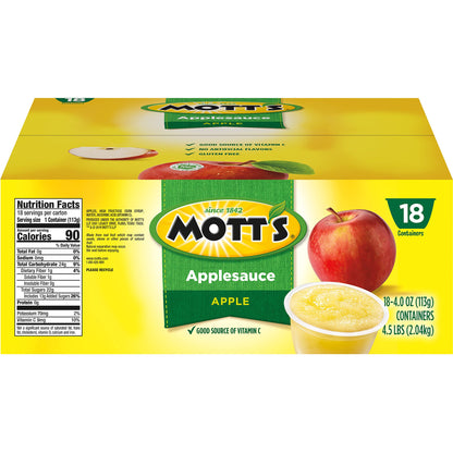 Mott's Applesauce, 4 oz cups, 18 count (Pack of 4)