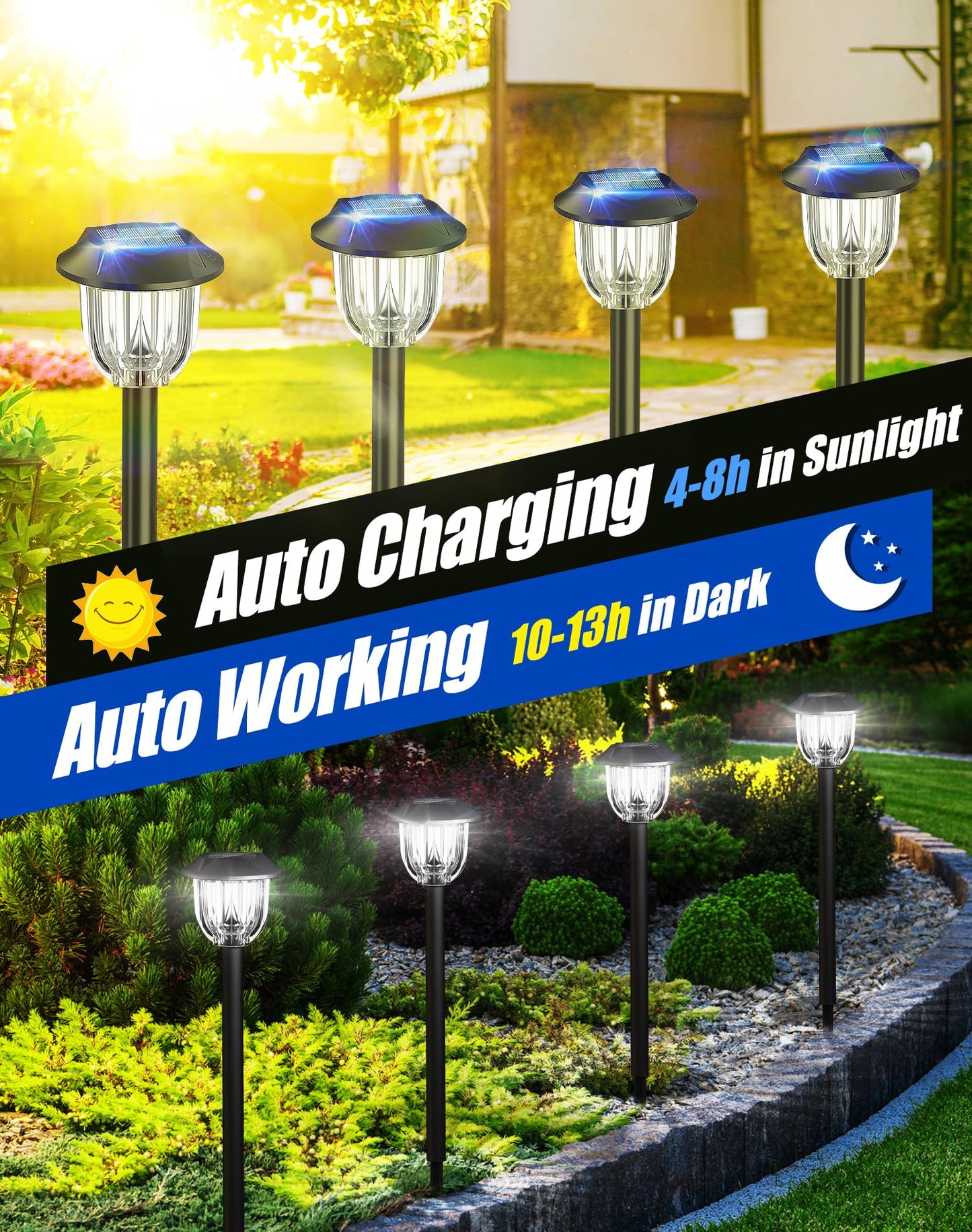 WIHTU 8 Pack Solar Lights for Outside Ground Bright Garden Lights Outdoor Waterproof for Pathway Solar Powered Landscape Lights for Yard Decor LED Lighting for Walkways Driveway Sidewalk Patio Lawn