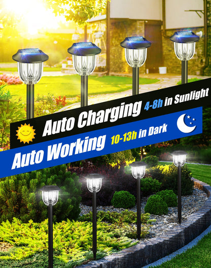 WIHTU 8 Pack Solar Lights for Outside Ground Bright Garden Lights Outdoor Waterproof for Pathway Solar Powered Landscape Lights for Yard Decor LED Lighting for Walkways Driveway Sidewalk Patio Lawn