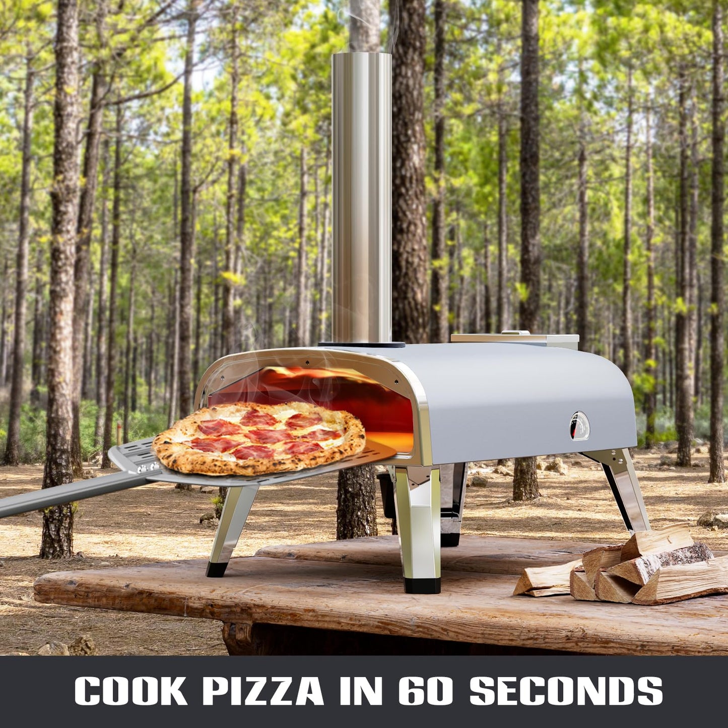 Pizza Oven Outdoor 12" Wood Fired Pizza Ovens Pellet Pizza Stove for Outside, Portable Stainless Steel Pizza Oven for Backyard Pizza Maker Portable Mobile Outdoor Kitchen (Gray-01)