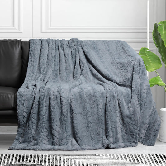 Furry Faux Fur Blanket Reversible Soft Fluffy Throw Blanket Luxury Blanket for Bed Couch Sofa 51x63 inches Grey