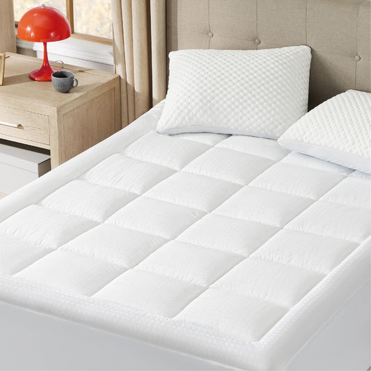 Bedsure Mattress Pad Queen Size - Soft Cotton Mattress Cover, Quilted Fitted Mattress Topper with Deep Pocket Fits 8-21 Inch Mattress, Breathable Fluffy Pillow Top, White
