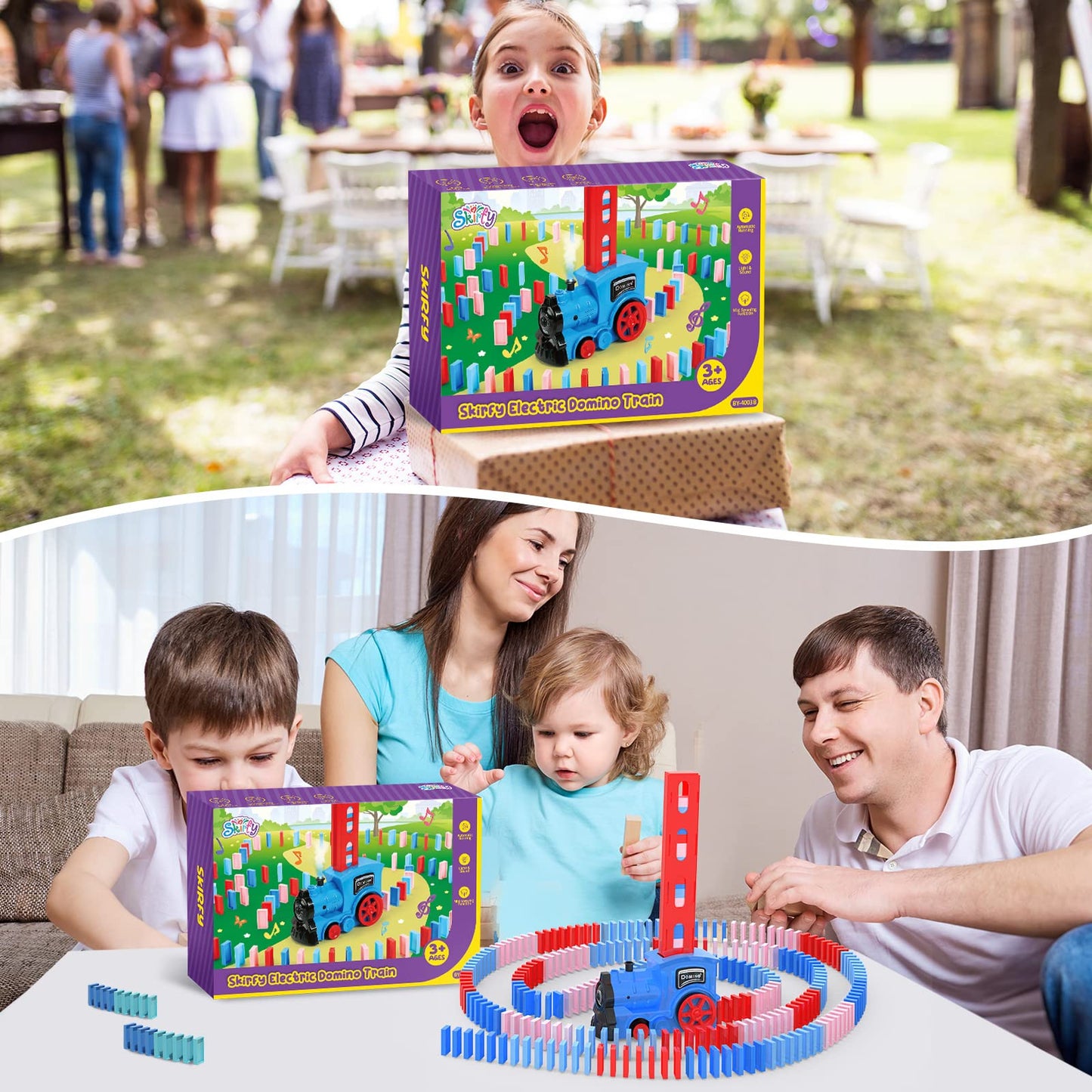Kids Games Domino Train Toys,200PCS Automatic Domino Train Toy for Boys 4-6,Toddler Toys Train Domino Stacker with Steam,Light,Storage Bag,Dominoes for Kids Creative Birthday Gifts Girls