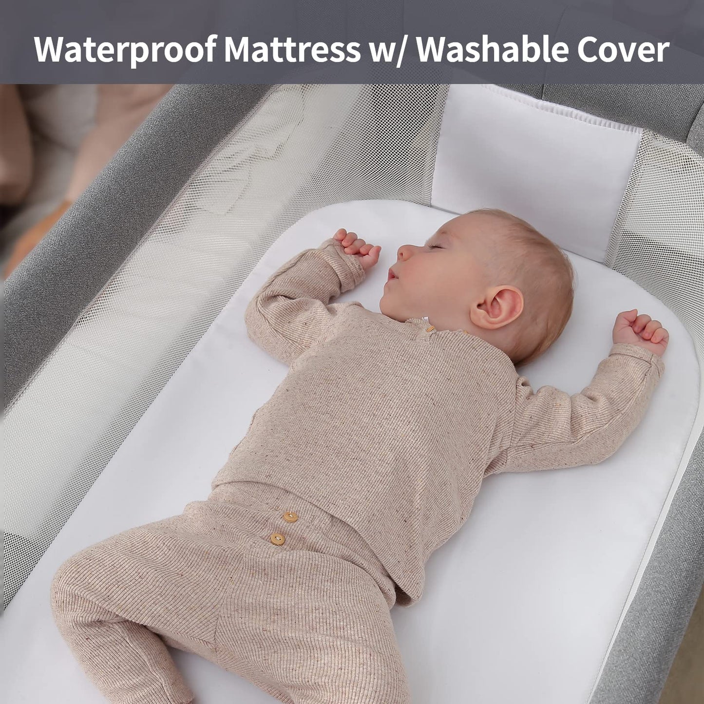 Yacul Baby Bassinet, Bedside Crib Co Sleeper for Newborns, Lighweight Portable Bassinet for Baby, Adjustable Height, Waterproof and Detachable Mattress Included, Light Grey