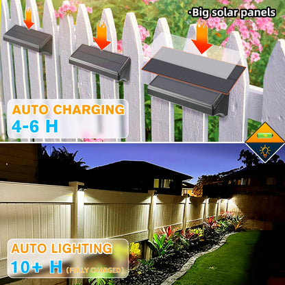 Aulanto Solar Fence Lights 4 Pack-Plus,100 Lumen Outdoor Solar Light IP67 Waterproof, Warm White and Cool White Modes,Fence Lights Otdoor Solar Lighting for Backyard,Garden,Fence,Wall,Deck,Stairs