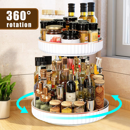 2 Tier Lazy Susan Organizer, Spice Rack Organizer for Cabinet, Lazy Susan Spice Organizer Plastic Turntable, 360° Rotating Spice RackCountertop Organization and Storage, White(Diameter 10.23"-11.81")