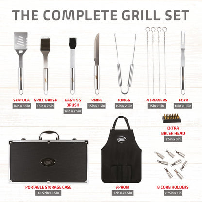 Kaluns BBQ Grilling Accessories, Grilling Gifts for Men Dad, Grill Tools for Outdoor Grill, Heavy Duty Stainless Steel Grill Set with Aluminum Case and Apron, Christmas BBQ Gifts for Men, Women