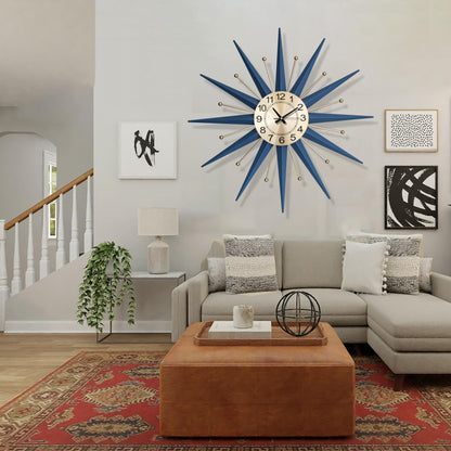 HAOWANJP Large Wall Clock Metal Decorative, Mid Century Silent Non-Ticking Big Clocks, Modern Home Decorations for Living Room,Bedroom,Dining Room, Office, 22 Inch