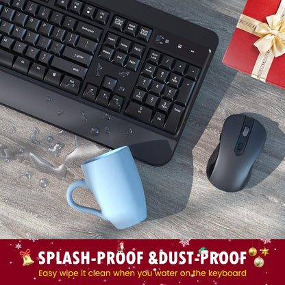 Wireless Keyboard and Mouse Combo, VEILZOR Full-Size 2.4G Ergonomic Computer Keyboard with Wrist Rest, 12+10 Independent Shortcuts, 4-Level 2400 DPI Wireless Mouse for Laptop/PC/Desktop,Windows/Mac OS