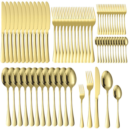 A · HOUSEWARE Gold Silverware Set 12 Stainless Steel Flatware Set 60 Piece Spoon Fork Knives Round Wide Handle Proper Weight Dishwasher Safe Gatherings Festival Parties