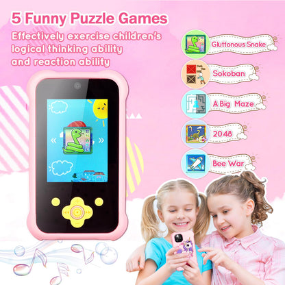 Kids Phone for Girls,2023 Newest Birthday Toys for Ages 3-8,MP3 Music Player Puzzle Games with Flip Camera,Toddler Learning Toys for 3 4 5 6 7 8 Year Old Girl with 3 Camera,32G SD Card